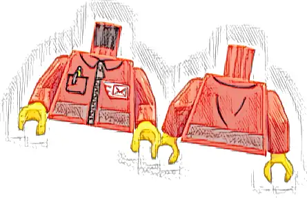 Torso Jacket with Silver Reflective Stripe and Zipper, Pen in Pocket, and White Envelope Airmail Logo Pattern / Red Arms / Yellow Hands