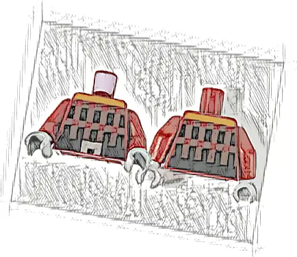 Torso Pixelated, Dark Orange Stripe, Dark Brown and Black Stripes, Belt with Silver Buckle Pattern / Dark Red Arms / Light Bluish Gray Hands