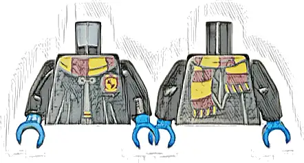 Torso Gryffindor Robe Clasped over Dark Bluish Gray Sweater, Dark Red and Bright Light Orange Scarf Pattern / Black Arms / Dark Azure Hands