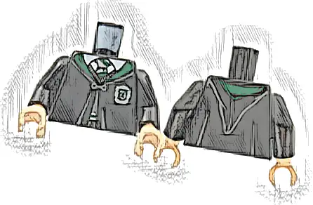 Torso Hogwarts Robe Clasped with Slytherin Crest Pattern / Black Arms / Light Nougat Hands