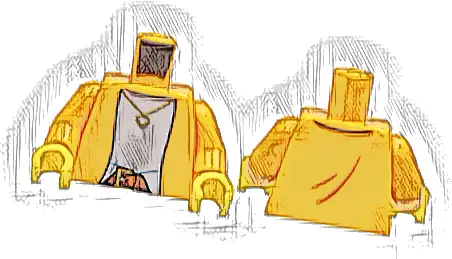 Torso Jacket over Bright Light Blue Shirt, Gold Necklace with Heart and Belt Pattern / Bright Light Orange Arms / Yellow Hands