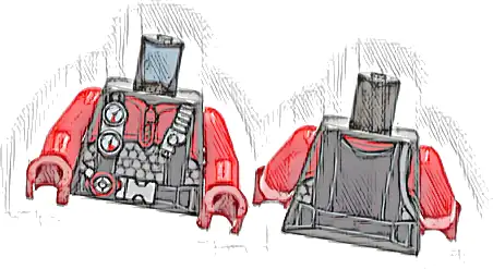 Torso Diving Suit with Red Zipper, Black Harness with Silver Buckle, Gauges, and Regulator Pattern / Red Arms / Dark Red Hands