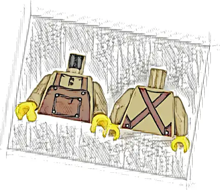 Torso Reddish Brown Apron with Pocket over Shirt with Buttons Pattern / Dark Tan Arms / Yellow Hands