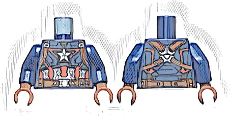 Torso Armor Outline with White Star on Chest, Red and White Stripes Pattern / Dark Blue Arms / Reddish Brown Hands