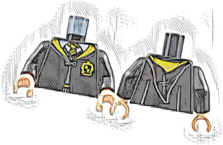 Torso Hogwarts Robe Clasped with Hufflepuff Crest, Sweater, Shirt and Tie Pattern / Black Arms / Light Nougat Hands