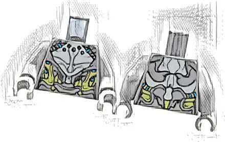 Torso Armor, Light Bluish Gray Chest, Yellow and Medium Azure Trim Pattern / Light Bluish Gray Arms / Light Bluish Gray Hands