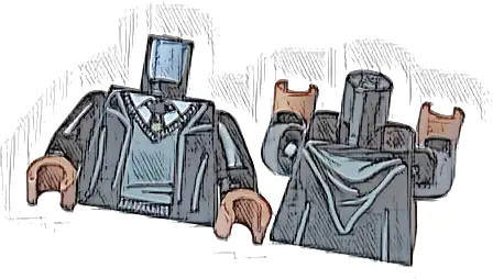 Torso Robe with Hood, Dark Bluish Gray Sweater, White Shirt and Hogwarts Crest Tie Pattern / Black Arms / Medium Brown Hands