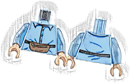 Torso Shirt with Buttons and Reddish Brown Kidney Bag with Zipper Pattern / Bright Light Blue Arms / Light Nougat Hands