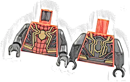 Torso Spider-Man Costume, Black Webbing and Side Panels, Large Gold Spider Pattern / Black Arms / Black Hands