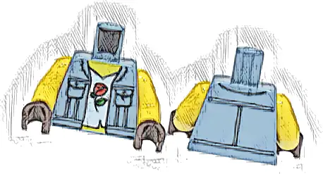 Torso Denim Vest with Pockets, White Shirt, Red Rose Pattern / Yellow Arms / Dark Brown Hands