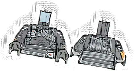 Torso Silver Armor and Belt with Red Dots Pattern (SW Fennec Shand) / Black Arms with Orange and Silver Stripes Pattern / Black Hands