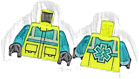 Torso Dark Turquoise Safety Vest with Silver Reflective Stripes, Black Pockets, EMT Star of Life on Back Pattern / Dark Turquoise Arms / Black Hands