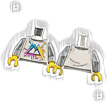 Torso Mountains on Medium Azure, Bright Light Orange and Dark Pink Splotches Pattern / Light Bluish Gray Arms / Yellow Hands