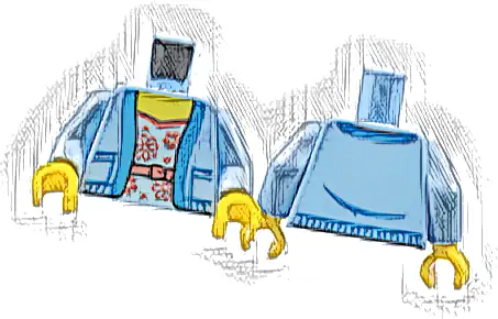 Torso Female Jacket Open with Pockets over White and Coral Shirt with Belt and Flowers Pattern / Bright Light Blue Arms / Yellow Hands