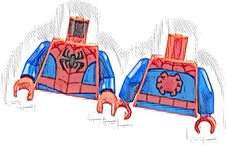 Torso Black Spider, Dark Red Webbing, Blue Side Panels, Red Spider on Back Pattern / Blue Arms / Red Hands