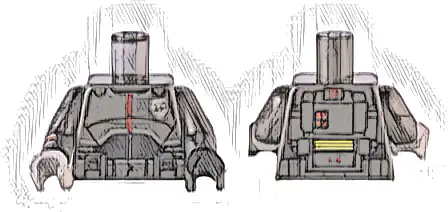 Torso SW Armor with Skull Badge and Dark Red Stripe, Black Midsection, Detailed Backpack with Red Lights Pattern / Pearl Dark Gray Arm Left / Pearl Dark Gray Arm Right with Armor Pattern / Black Hand 