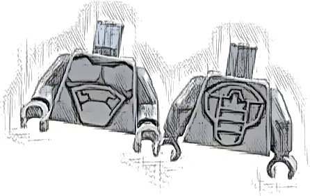 Torso Armor, Silver and Black Panels and Contours Pattern / Dark Bluish Gray Arms / Dark Bluish Gray Hands