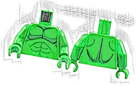 Torso Bare Chest, Black and Green Muscle Contours Pattern / Bright Green Arms / Bright Green Hands