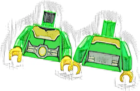 Torso Female Armor Yellow Mantle, Large Silver Belt with Yellow Oval, White Trim Pattern / Bright Green Arms / Yellow Hands