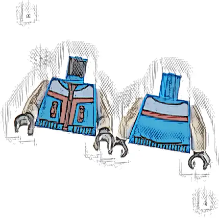 Torso Jacket with Red Zippers and Stripes, White Panel Pattern / White Arms / Dark Bluish Gray Hands