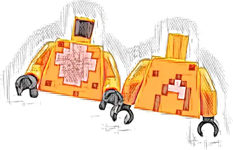 Torso Minecraft Skin with Pixelated White Fur Chest, Fox Tail on Back Pattern / Orange Arms / Black Hands