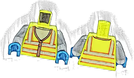 Torso Safety Vest with Zipper and Silver and Orange Reflective Stripes over Light Bluish Gray Shirt Pattern / Light Bluish Gray Arms / Dark Azure Hands