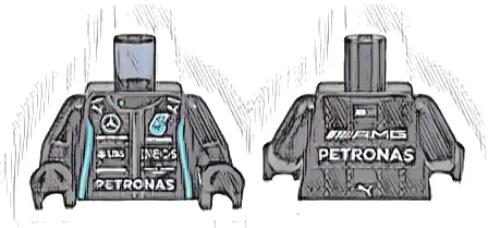 Torso Racing Suit with Mercedes Logo, 'AMG' Logo, 'PETRONAS' Pattern / Black Arms / Black Hands