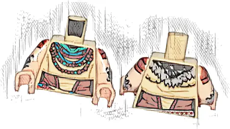 Torso Female Nora Robe with Necklaces and Green Scarf Pattern (Aloy) / Light Nougat Arms with Reddish Brown Sleeves and Silver Armor Plates Pattern / Light Nougat Hands