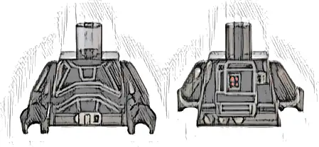 Torso SW Armor with Light Bluish Gray Outlines, Dark Bluish Gray Belt, Silver Buckle, and Backpack with Red Lights Pattern / Black Arms / Black Hands
