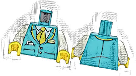 Torso Suit Jacket with 2 Buttons and Pockets with Paper over White Shirt, Bright Light Orange Tie and Collar, Gold Badge Pattern / White Arms / Yellow Hands