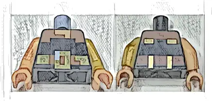 Torso Pixelated Nougat Neck, Reddish Brown, Gold and White Belt with Buckle Pattern / Pearl Gold Arm Left / Nougat Arm Right / Nougat Hands