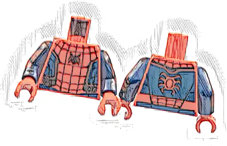 Torso Black Spider and Webbing, Dark Blue Side Panels Pattern / Dark Blue Arms with Red Panels, Black Chevrons Pattern / Red Hands