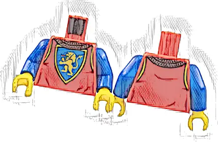 Torso Castle Surcoat, Silver Chain Mail Collar, Yellow Lion with Raised Foot on Blue Shield Emblem Pattern / Blue Arms / Yellow Hands