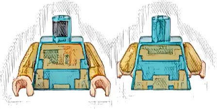 Torso Pixelated Gold, Medium Nougat, and Orange Armor Pattern / Pearl Gold Arms / Light Nougat Hands