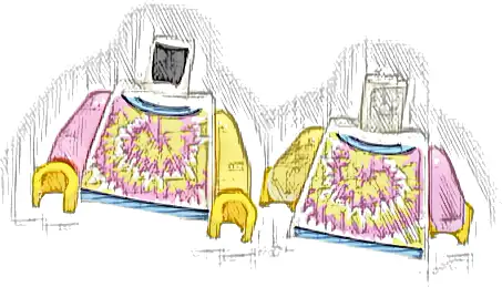 Torso Shirt Bright Pink and Bright Light Yellow Swirl, Bright Light Blue Collar Pattern / Bright Light Yellow Arm Left / Bright Pink Arm Right / Yellow Hands