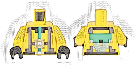 Torso Pixelated Dark Bluish Gray and Dark Turquoise Harness, Black Belt and Collar, Silver Buckle Pattern / Yellow Arms / Black Hands