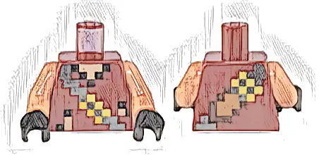 Torso Pixelated Vest with Silver Cross Strap with Yellow Buckles and Medium Nougat and Dark Brown Sword Pattern / Nougat Arms / Black Hands