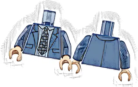 Torso Suit Jacket over White Shirt with Sand Blue Pinstripes, Black Tie Pattern / Dark Blue Arms / Light Nougat Hands