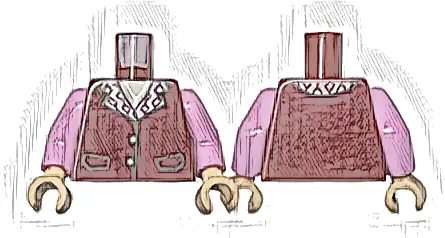 Torso Vest Closed with Pockets, Silver Buttons, and Bright Pink Collar with Diamonds, Pendant Necklace, Light Nougat Neck Pattern / Bright Pink Arms / Light Nougat Hands