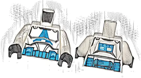 Torso SW Armor Clone Trooper with Blue 501st Legion Markings and Belt Pattern (Clone Wars) / White Arms / Black Hands