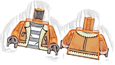 Torso Jacket with Tan Fur Lining and Copper Zippers over Dark Bluish Gray Shirt with White Prison Stripes Pattern / Dark Orange Arms / Dark Brown Hands