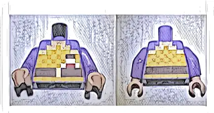 Torso Pixelated Orange and Yellow Armor with Gold Trim, Flask, Dark Brown Belt with Buckle Pattern / Medium Lavender Arms / Light Nougat Hands