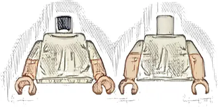 Torso Shirt with Dark Bluish Gray Collar, Light Bluish Gray Wrinkles, and Light Nougat Neck Pattern / Light Nougat Arms with Molded White Short Sleeves Pattern / Light Nougat Hands