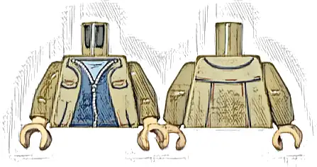 Torso Open Jacket with Pockets, Dark Blue Sweater with Zipper and Bright Light Blue Shirt Pattern / Dark Tan Arms / Light Nougat Hands