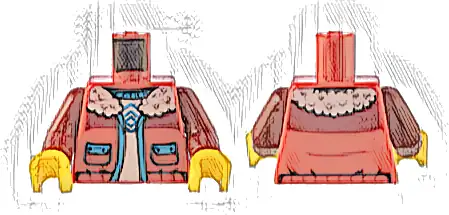 Torso Jacket with White Fleece Collar, Dark Azure Trim and Pockets over White Shirt Pattern / Dark Red Arms / Yellow Hands