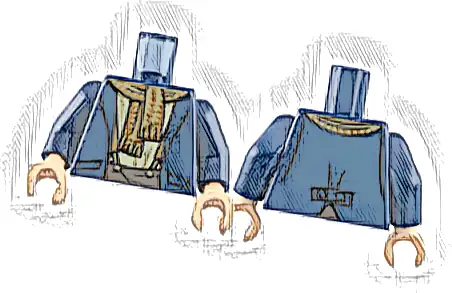 Torso Jacket, Tan Shirt, Dark Tan and Dark Orange Scarf, Suspenders, Dark Brown Pants Pattern / Dark Blue Arms / Light Nougat Hands