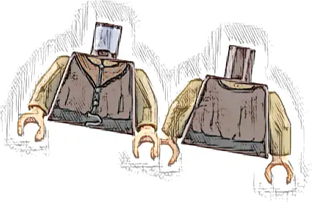 Torso Vest with Dark Orange Collar, Black Belt with Silver Buckle Pattern / Dark Tan Arms / Light Nougat Hands