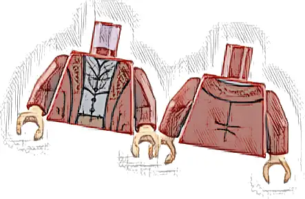 Torso Robe with Copper Filigree and Belt, Light Bluish Gray Shirt with Silver Trim Pattern / Dark Red Arms / Light Nougat Hands