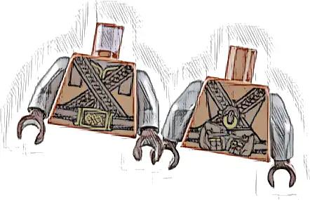 Torso Vest with Gold Trim, Dark Brown Belt and Crossbelts Pattern / Flat Silver Arms / Dark Brown Hands