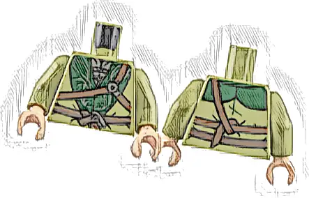 Torso Jacket, Dark Green Lapels with Silver Filigree and Clasps, Reddish Brown Belts Pattern / Olive Green Arms / Light Nougat Hands